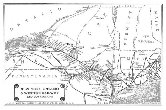 Der Streckenplan der NYO&W Railway, die die Kohle auf direktem Weg von den Minen zum Antlantik und den großen Seen transportiert hat. 